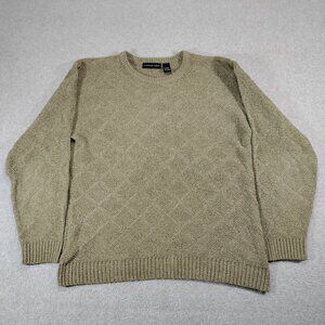 Northern Isles Sweater Mens Large Beige Diamond Knit Cotton Blend Pullover